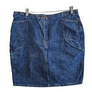 Vintage SFO 90s Denim Skirt Womens XL Blue Medium Wash Western Indie Retro